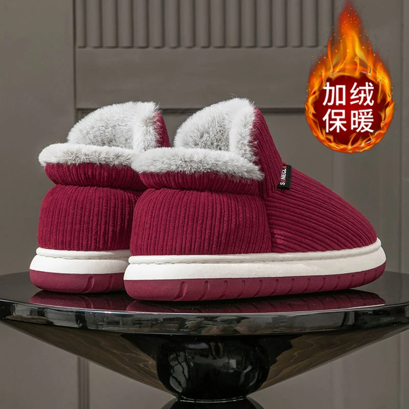 足康乐女士冬季雪地靴包跟居家用保暖加绒加厚底防滑外穿棉鞋冬天
