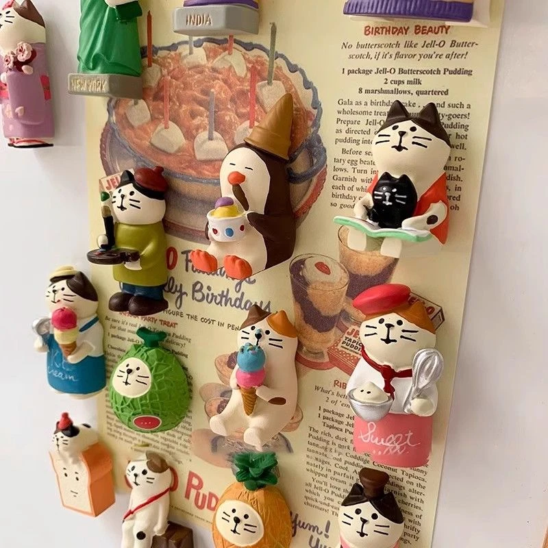 【直播拆】可爱猫咪树脂冰箱贴摆件日式猫立体冰箱贴