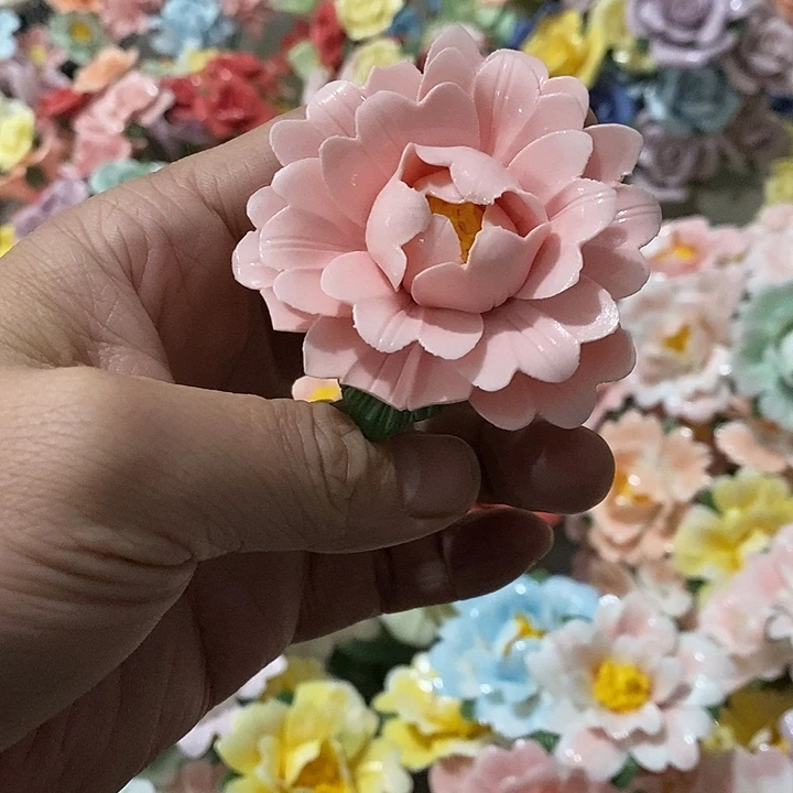 瓷片纯手工陶瓷花摆件瑕