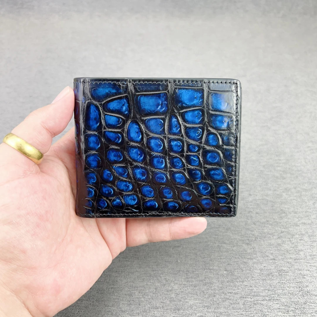 吉客鳄巴鳄鱼皮男士时尚休闲百搭钱包钱夹手工擦色整张皮料无拼接