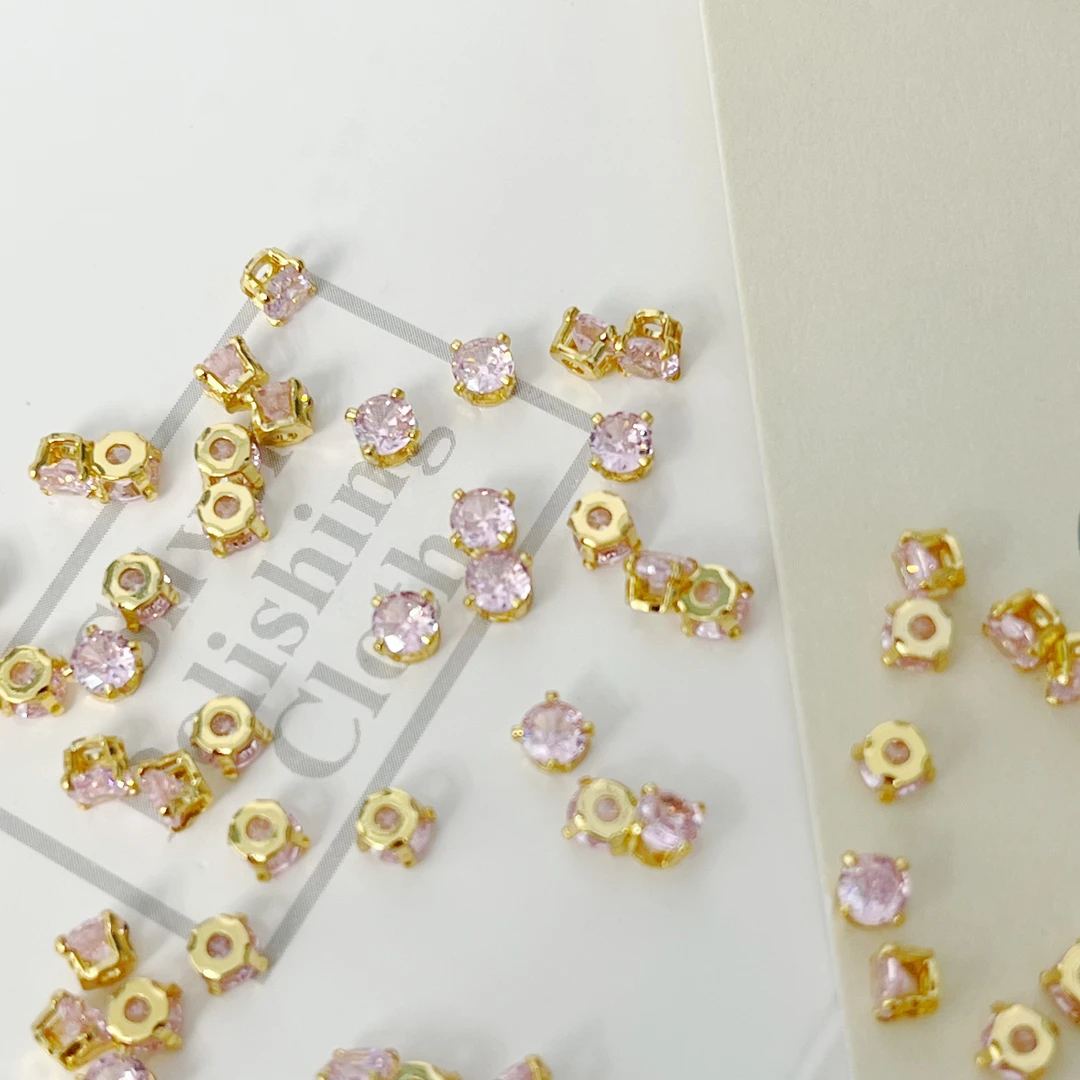 左夕M8623【100颗金底粉色升级卡3进口圆形四爪】DIY配饰串珠爪钻