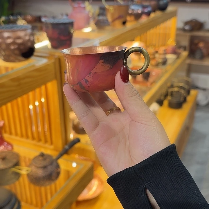 紫铜手工制作主人杯淬火色（花纹随机）