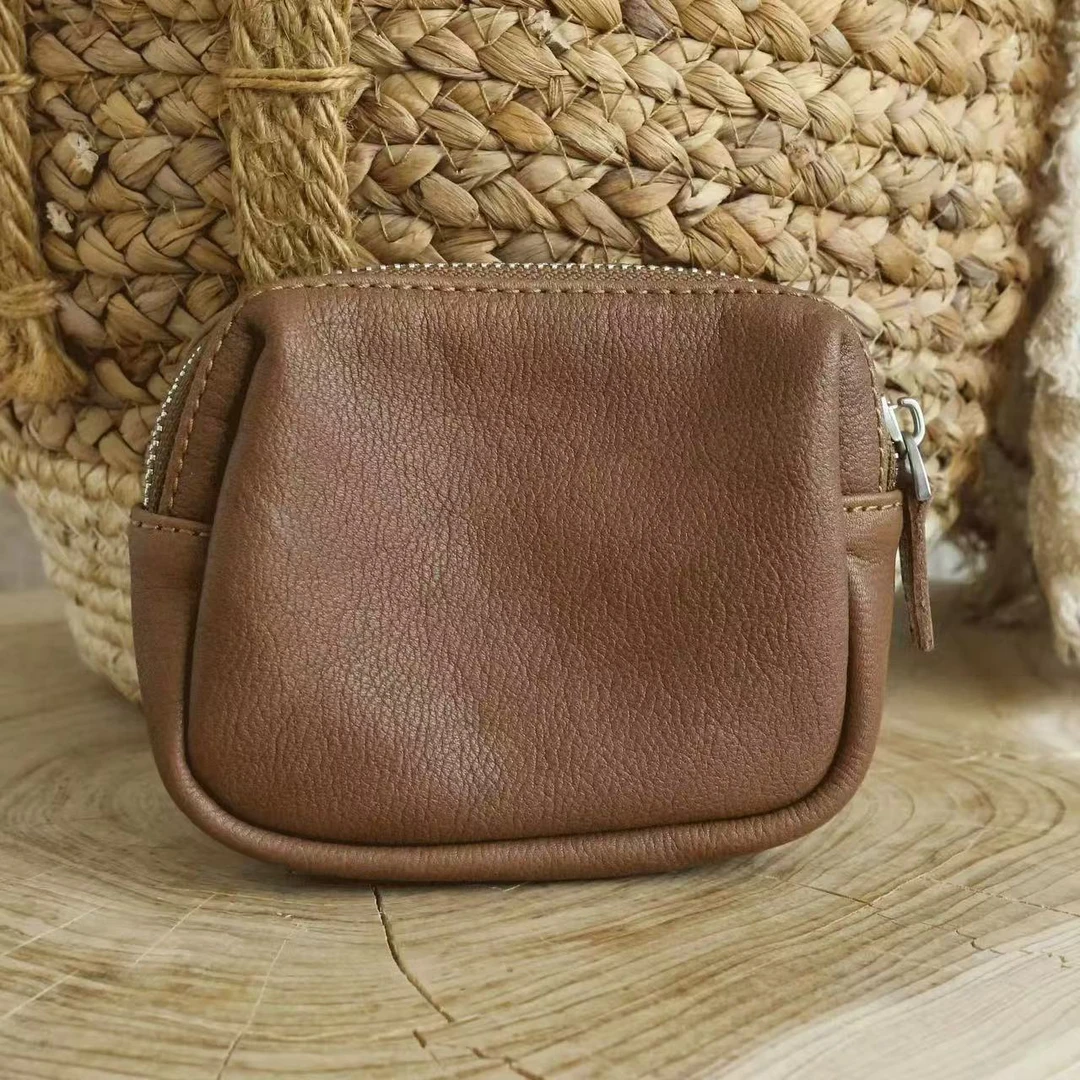 复古真皮零钱收纳包头层植鞣牛皮小卡包硬币钥匙耳机手拿包