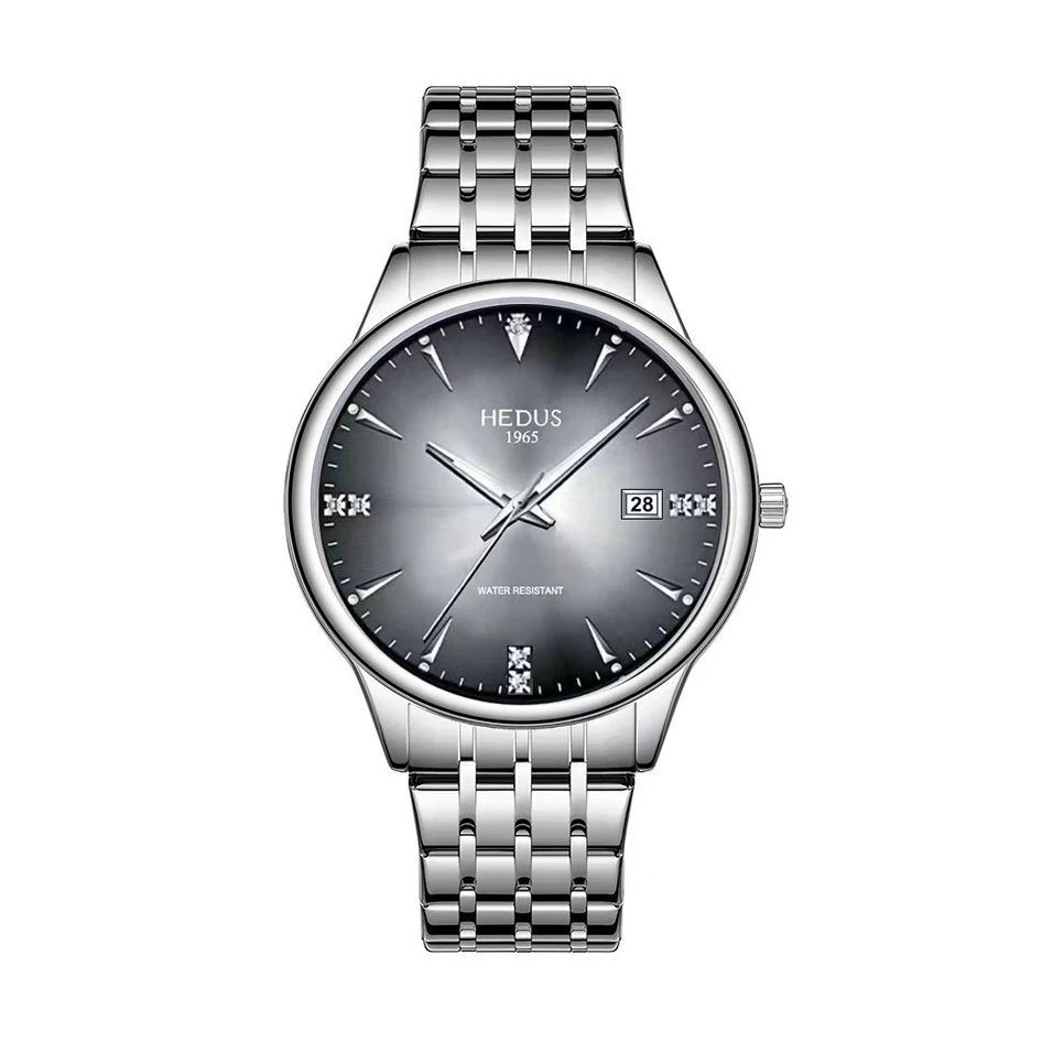 【云仓直发】亨达时/HEDUS防水简约单日历 俊雅系列深空灰 男款腕表