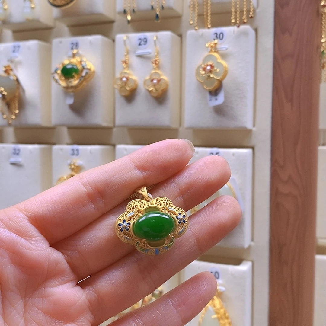 和田玉颈饰银S925镶嵌