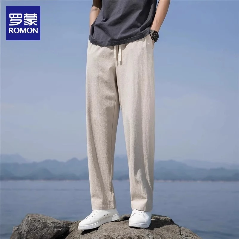 【100%纯棉】罗蒙男士休闲长裤夏季薄款弹力中国风潮流痞帅潮男裤子