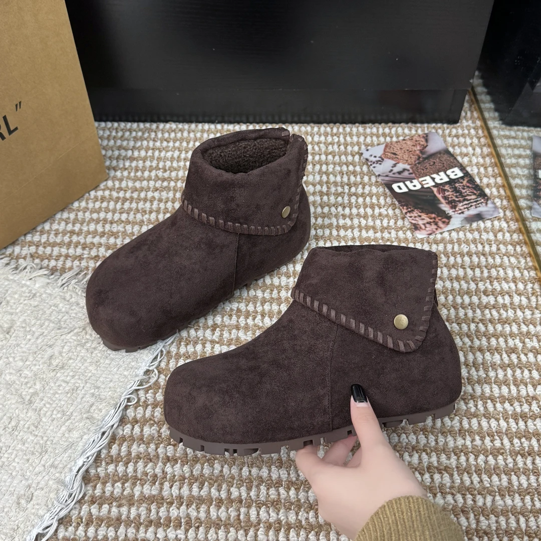 勃肯短靴女2025冬季加绒加厚款短筒时尚雪地靴靴子棉靴平底女鞋D