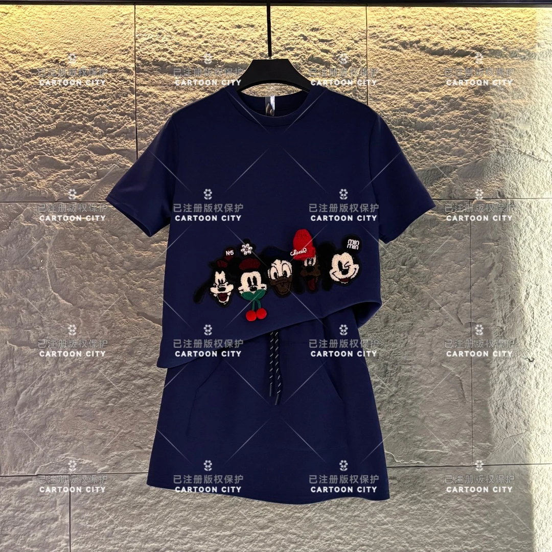 编码47 WMA-A06丨米奇藏蓝色宽松版夏季短袖T恤短裤时尚套装