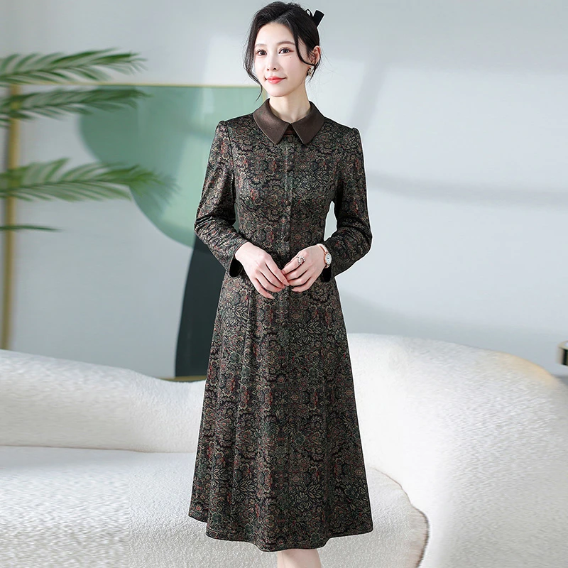 2025春季新款高端女装连衣裙气质优雅减龄印花碎花时尚修身妈妈装