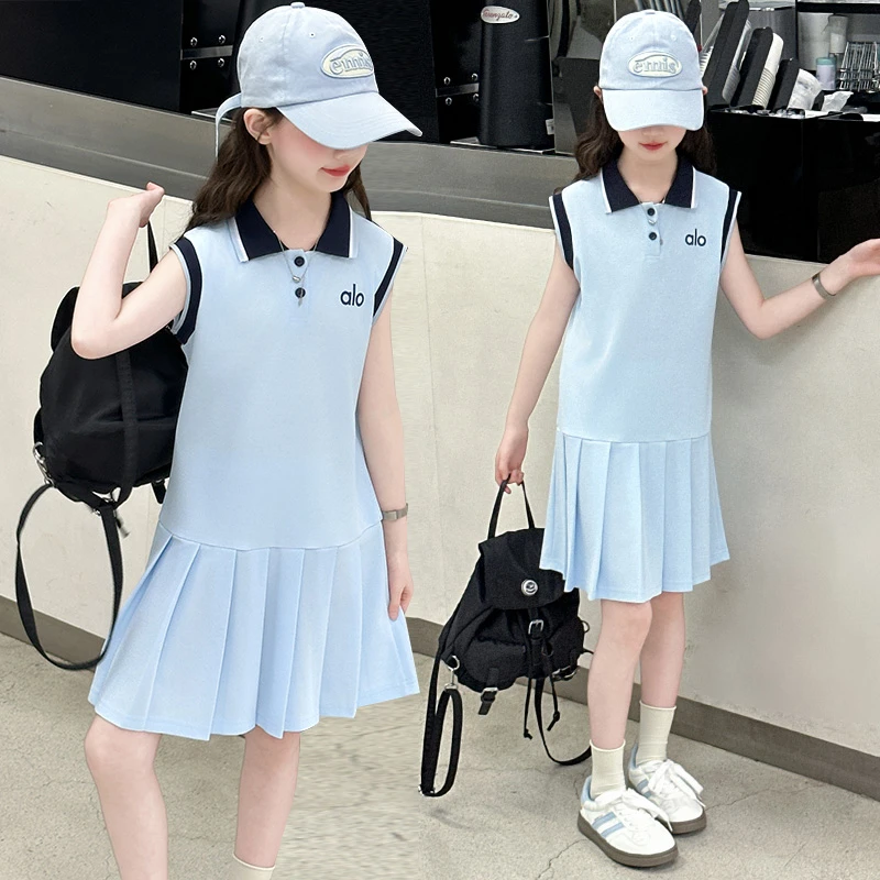女童连衣裙夏季2025新款女孩大童POLO领裙子儿童夏天学院风百褶裙