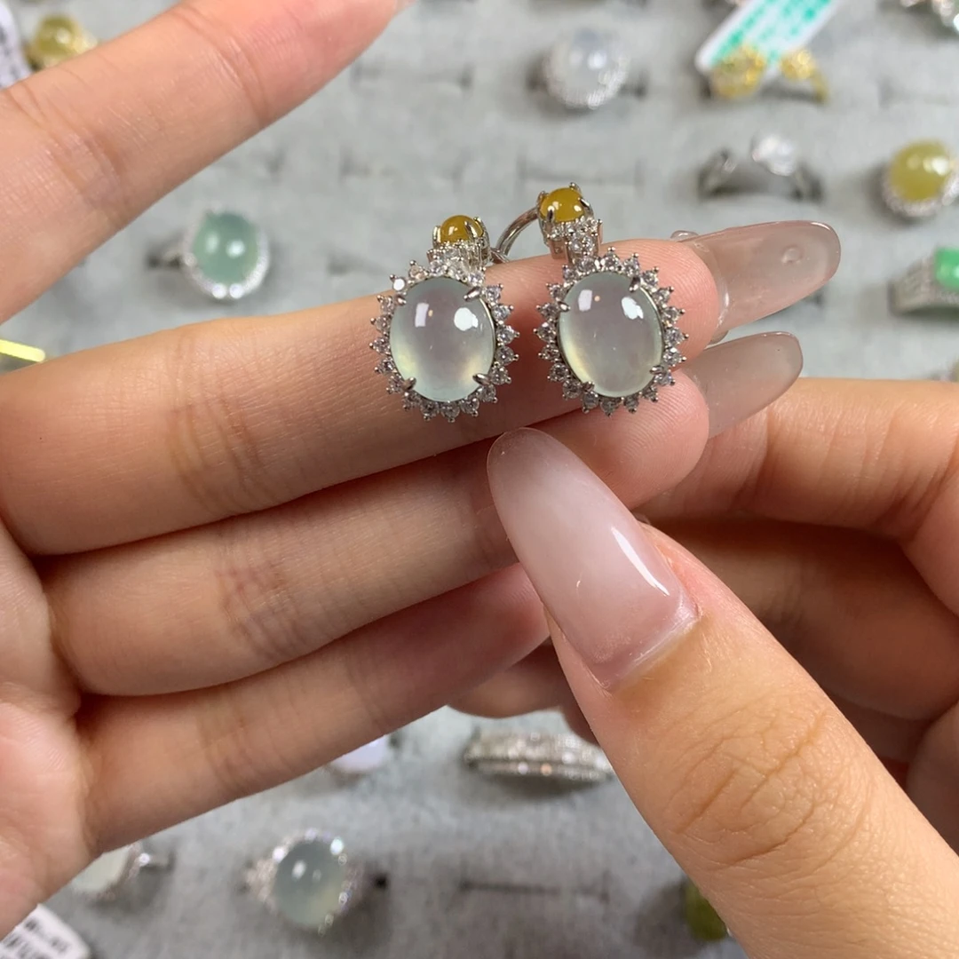 翡翠银S925镶嵌戒指耳钉