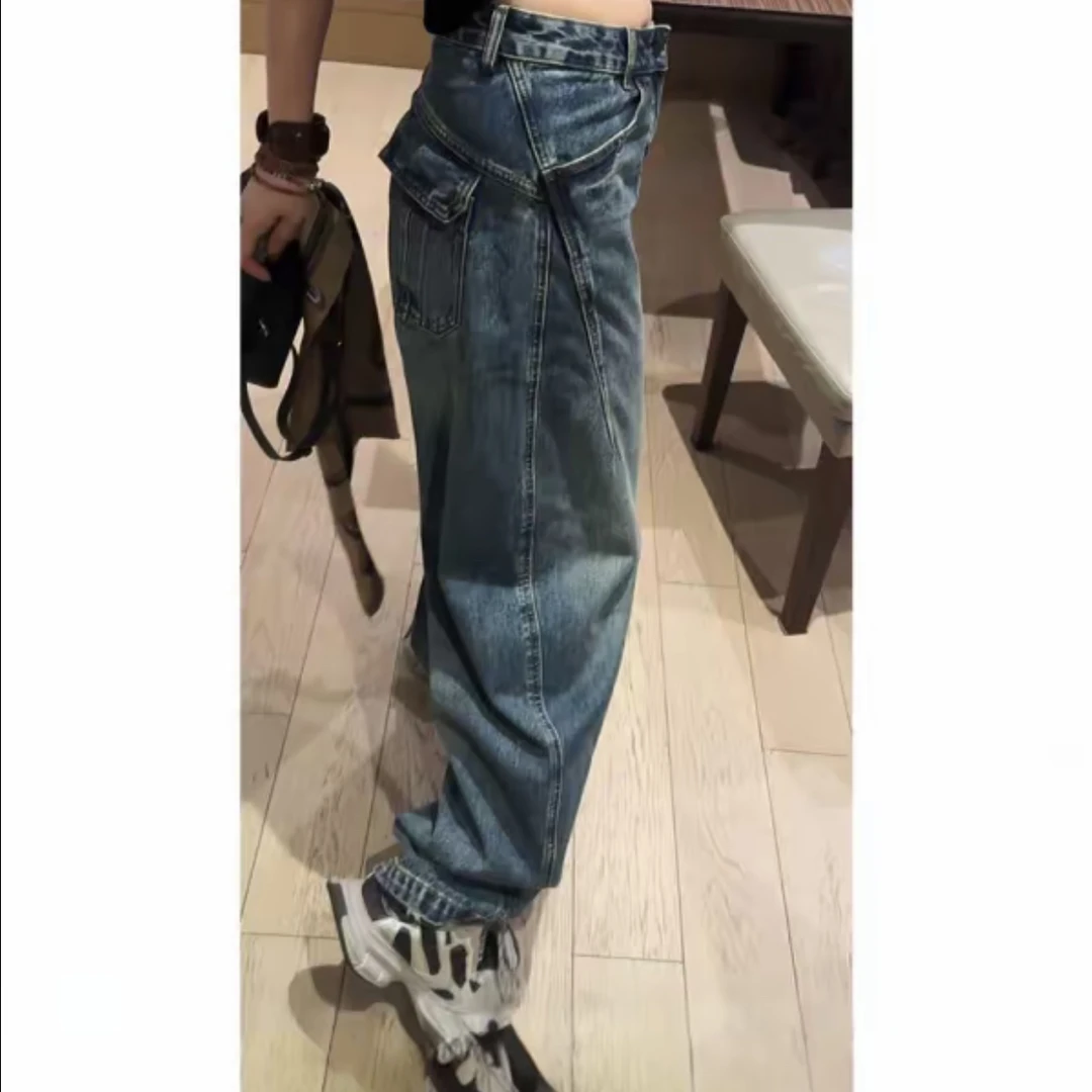 《牛逼卡拉斯牛仔裤》690255高腰宽松牛仔裤女裤时尚休闲裤直筒长裤