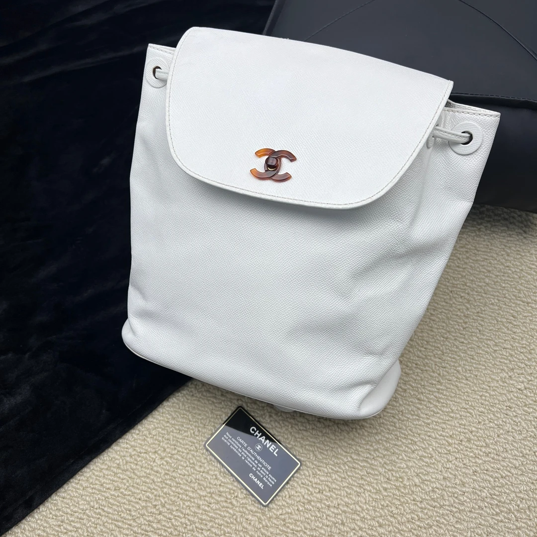 95新 Chanel/香奈儿 【文子姐专属】F113/白色荔枝纹双肩包/FB