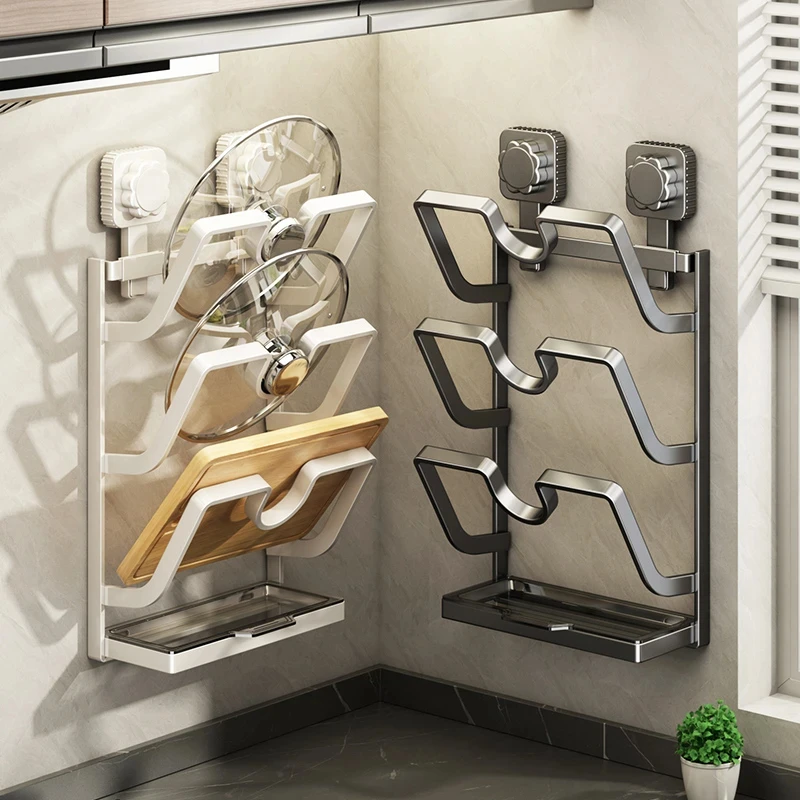 吸盘锅盖架壁挂式免打孔置物架菜板多层厨房收纳厨房用品砧板架