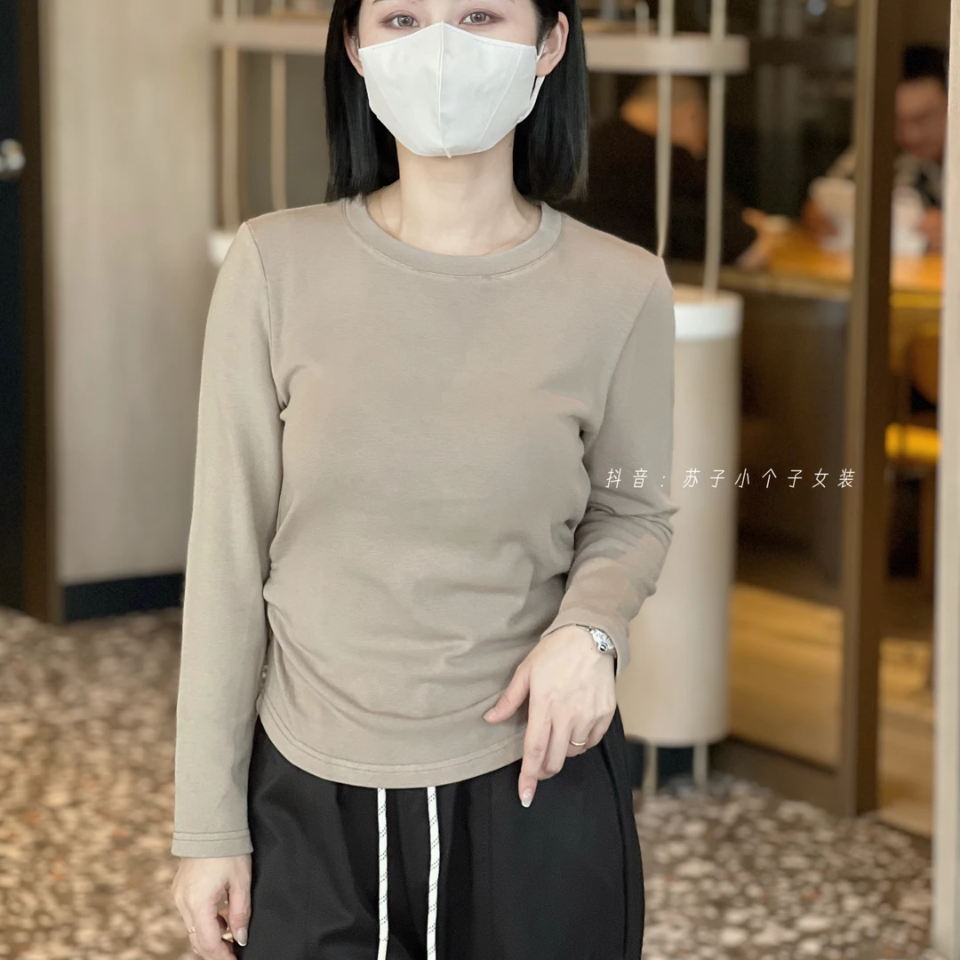 苏子自制【圆领塑腰长袖】小个子韩版秋冬绒感发热收腰显瘦小衫