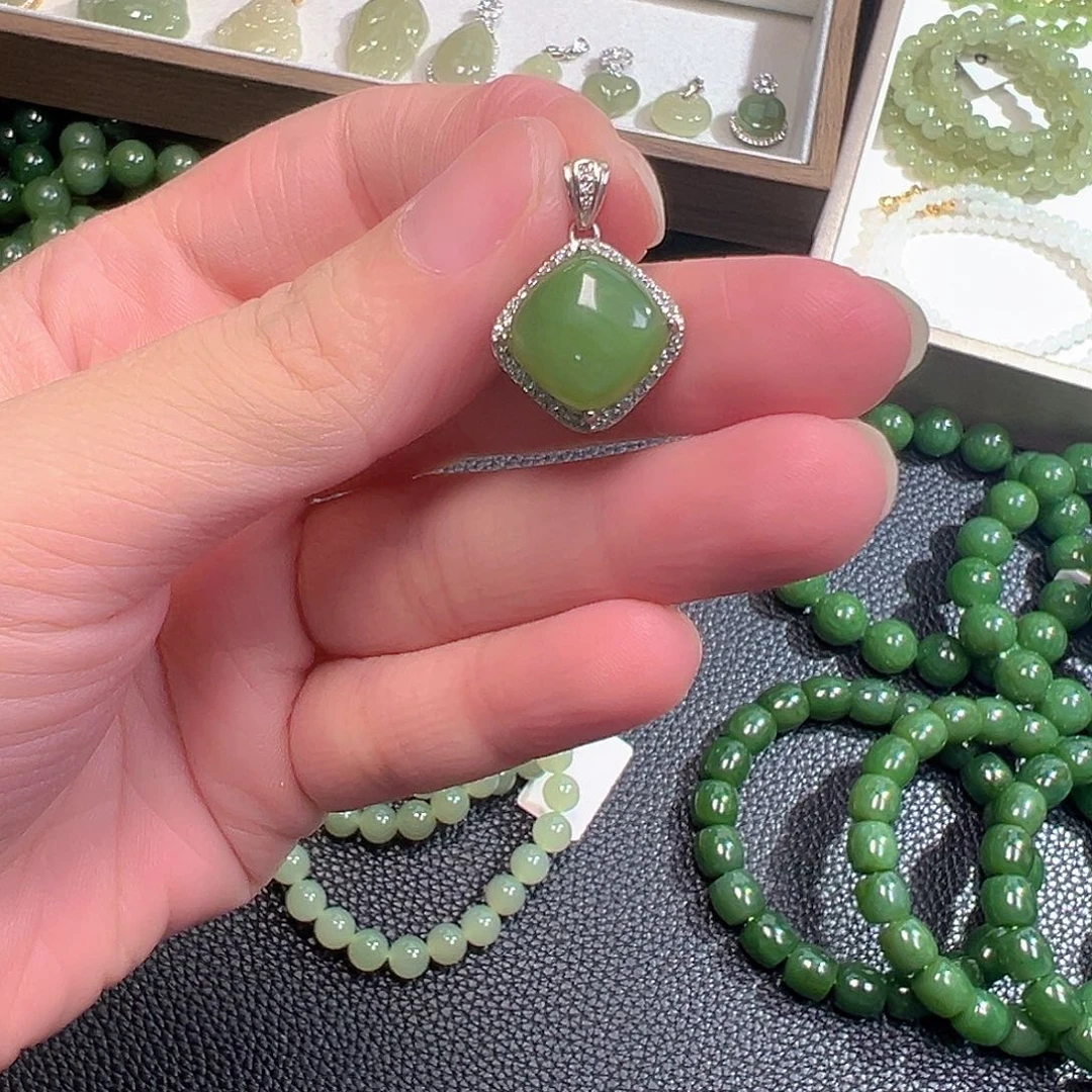 和田玉（碧玉）银S925镶嵌颈饰