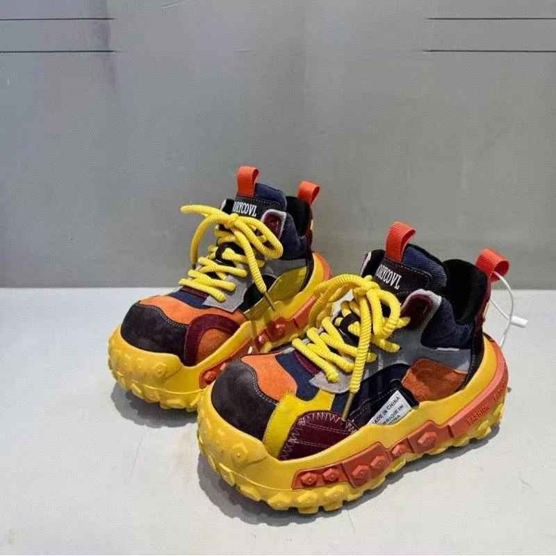 【明】2025秋冬加绒高帮老爹鞋拼色原创小众设计款女鞋潮鞋厚底