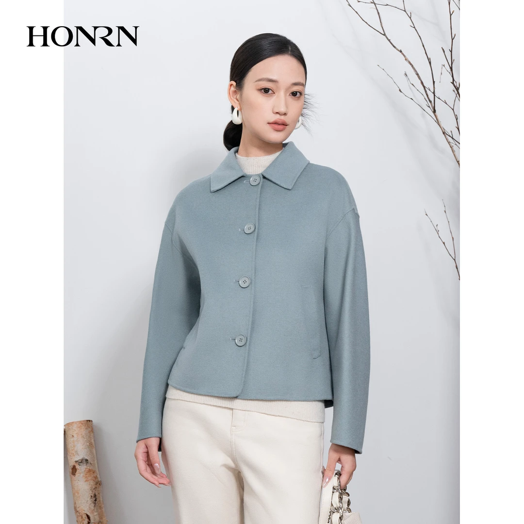 HONRN/红人短款显瘦双面羊毛呢子气质大衣外套女秋冬HI55OD382