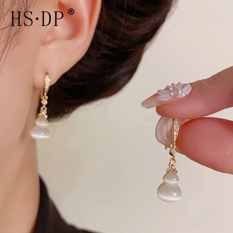 新中式时尚温柔百搭猫眼石葫芦耳坠气质简约福禄双全流苏耳钩