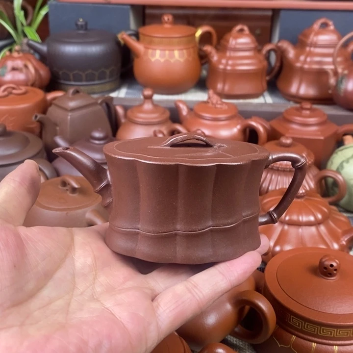 紫砂茶壶一梱竹130cc原矿老紫泥特价