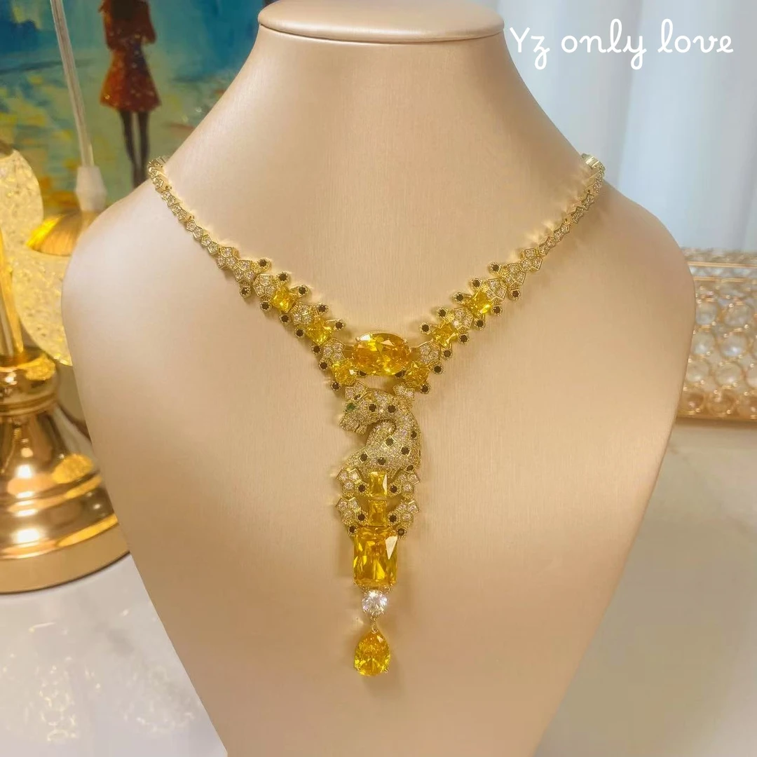 铜合金锆石项链 H803欧美时尚气质满钻镶嵌豹子设计款项链