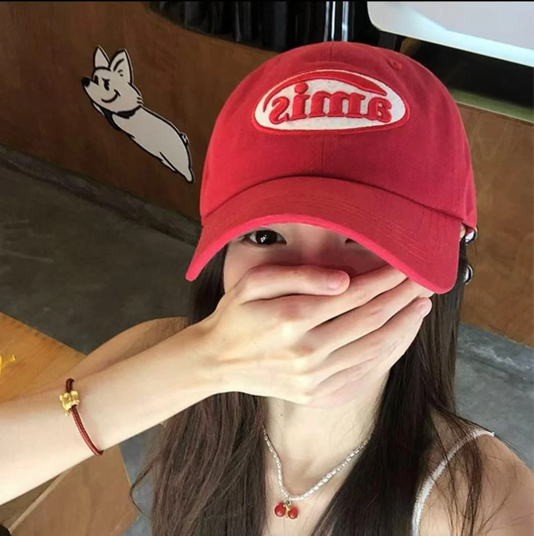 韩国ins红色棒球帽女夏季百搭大头围显脸小软顶帽子潮遮阳鸭舌帽