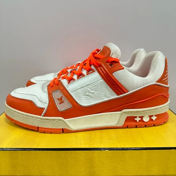 95新 LouisVuitton/路易威登 42.5码 trainer 白橙 低帮板鞋F0043