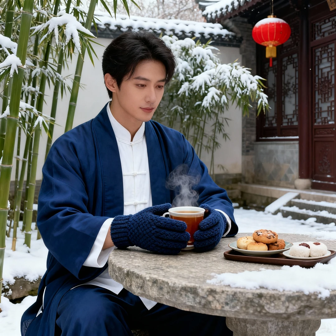 可触屏男女毛线针织加厚加绒防寒骑行提花分指手套女款