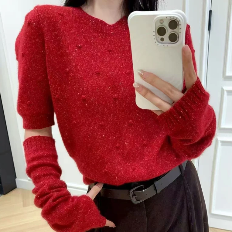 珊珊家女秋冬宽松风套头长袖重工针织毛衣上衣新款