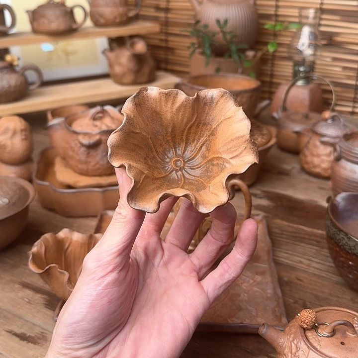林**客原矿老岩泥小荷叶杯6个