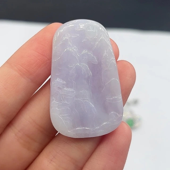 翡翠未镶嵌颈饰山水牌