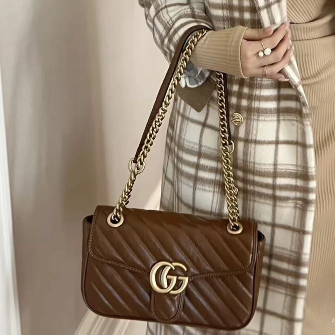 95新 GUCCI/古驰 焦糖马蒙22斜挎包/2125
