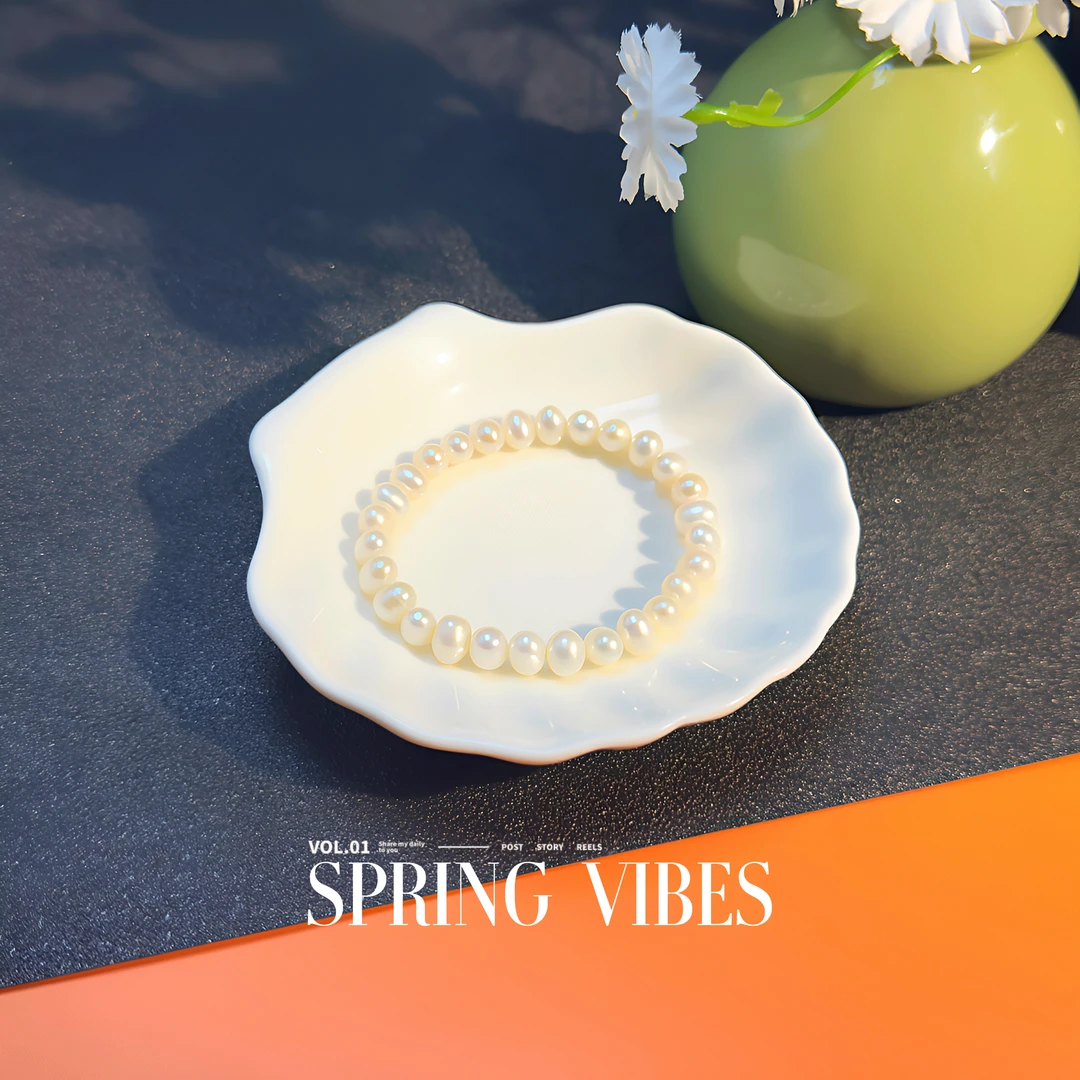 天然淡水珍珠手链- DSN设计师款白色素珠手链（7015）