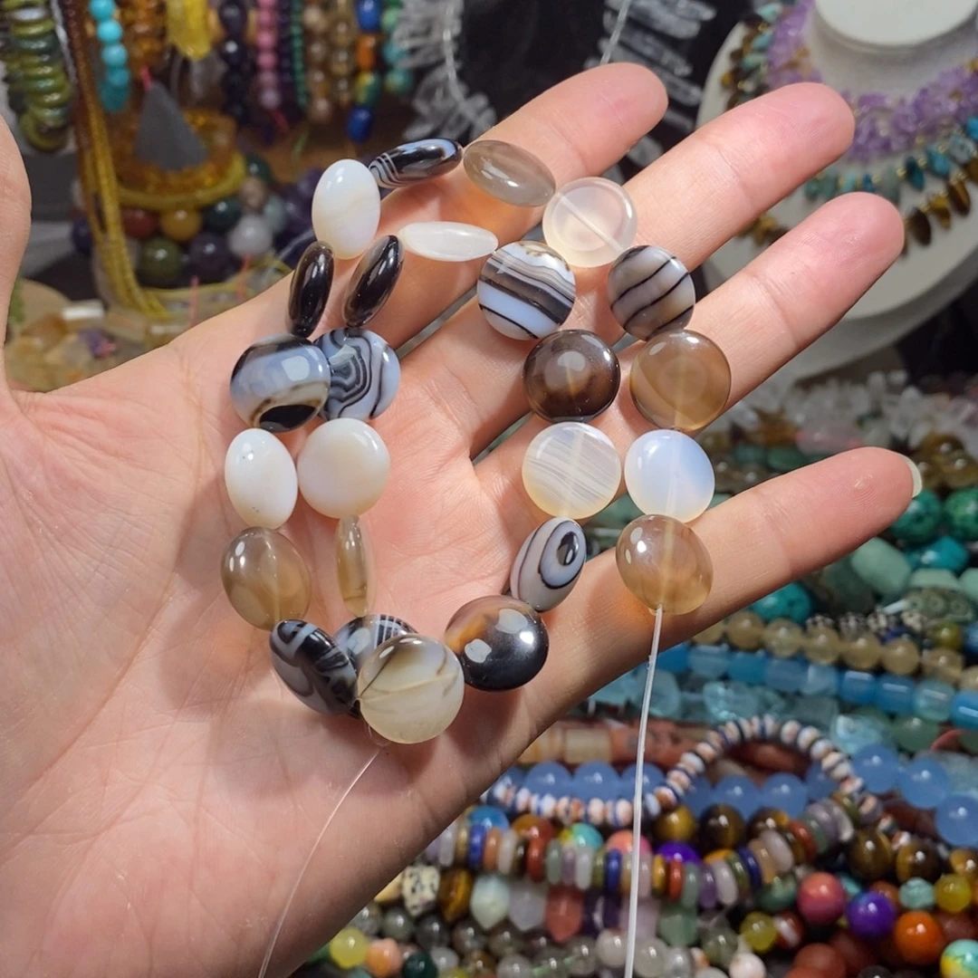 未镶嵌，玛瑙圆饼16mm，石英质玉