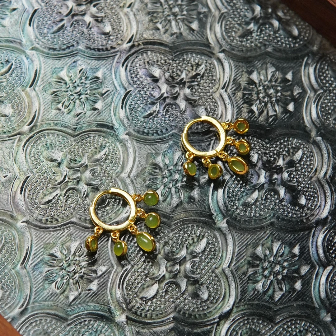 天然和田玉水滴珠耳环