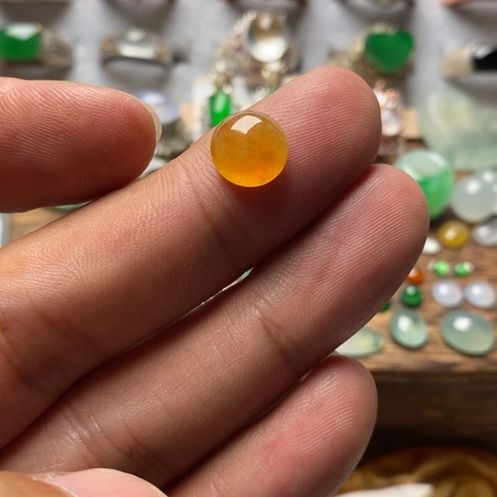 翡翠散珠冰种黄翡戒面保证缅A