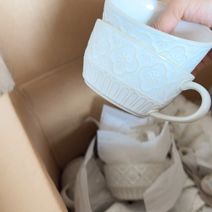 瓷片默认瑕疵商品海棠花杯子4个