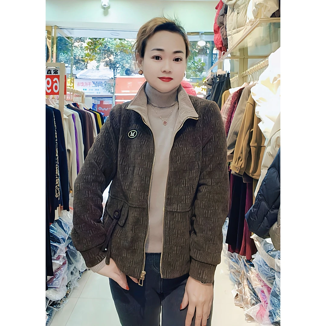 春装新款时尚百搭休闲立领上衣短款提花纯色FA5151