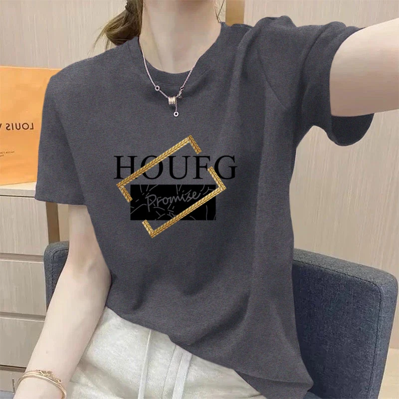 短袖t恤女薄款夏季韩版潮宽松正肩圆领女士体恤上衣百搭2025新款