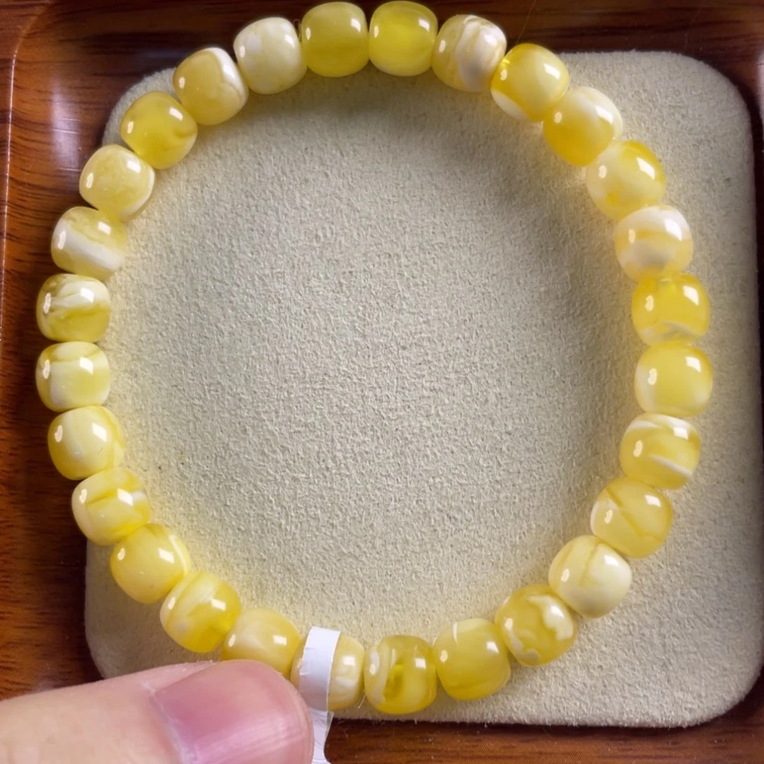 琥珀未镶嵌手链7.5mm金白妖花。微瑕福利款