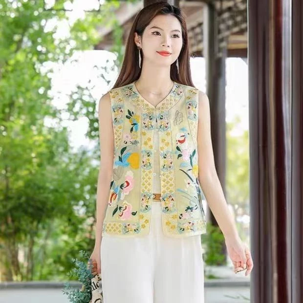 318【明珠弹雀】新中式国风重工满绣圆领高定薄款刺绣坎肩马甲