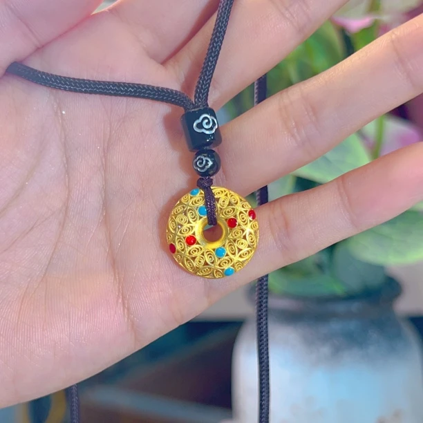 吊坠足银 【匠心银作】｜999银珐琅彩平安扣吊坠 镂雕刻印精品款