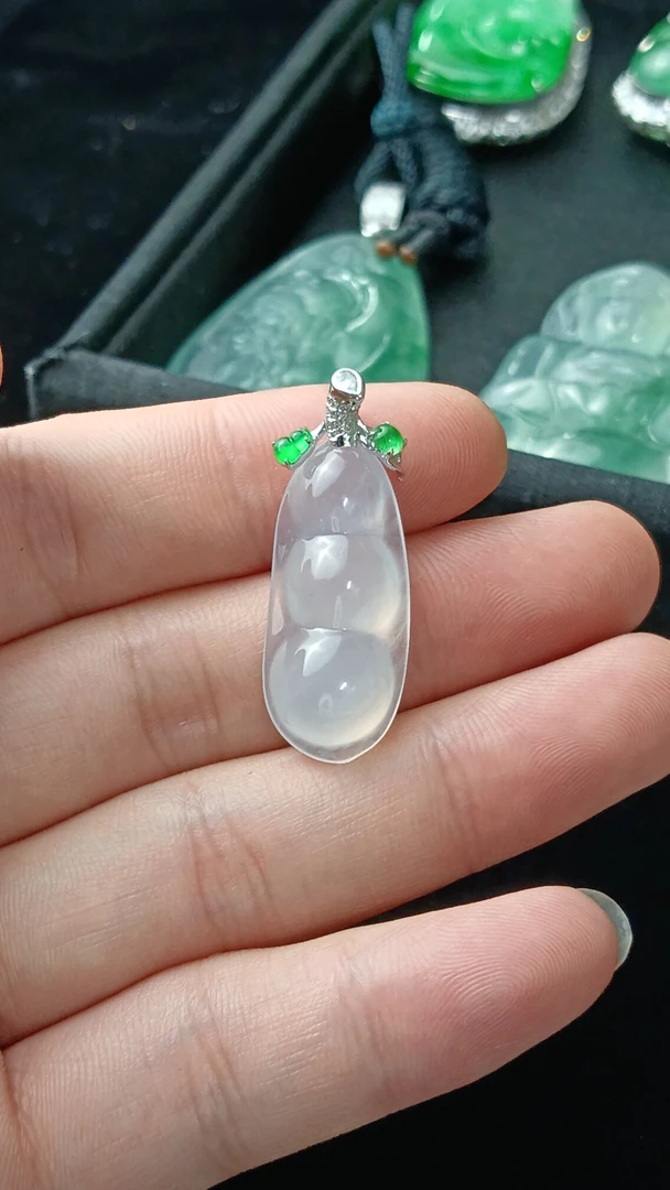 冰种小精品翡翠福豆18K镶嵌