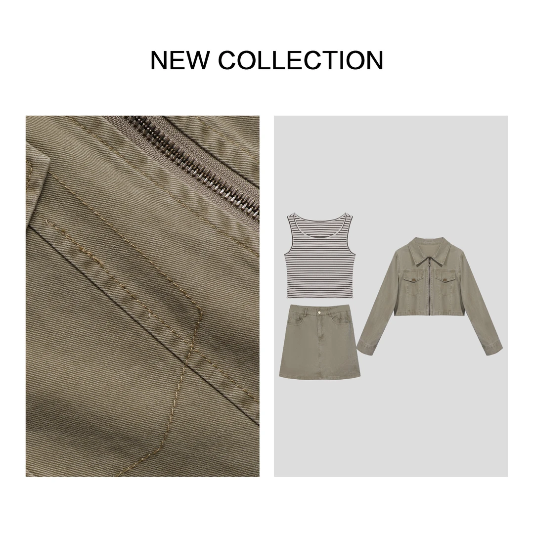 【云云专属】D1F36201B 春季百搭不挑人牛仔外套+吊带+短裙套装