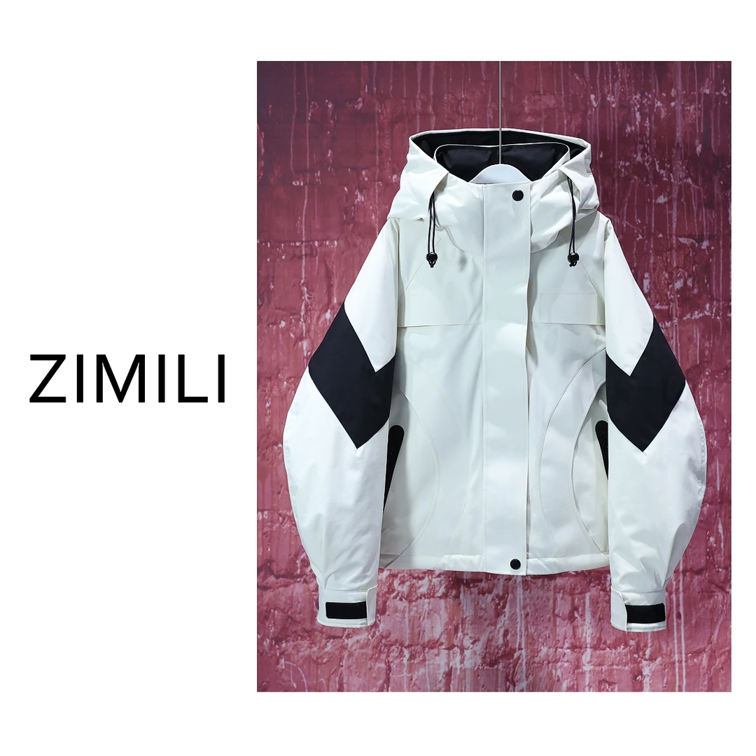 【LIANG哥女装】冬季时尚钢琴白撞色廓形连帽羽绒服wd2801-2