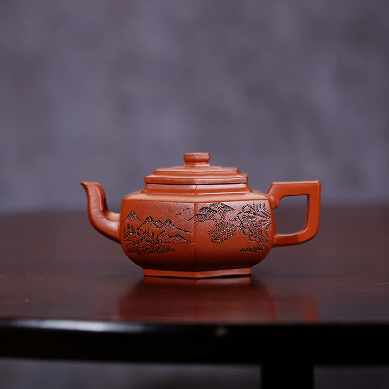 顾脉李氏朱泥筋纹宫灯300cc宜兴黄龙山原矿全手工紫砂壶