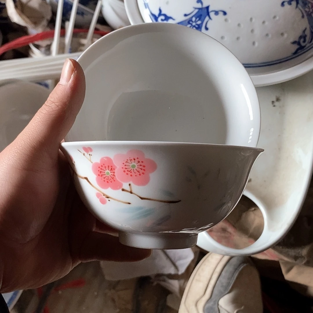 摆件4.5寸青花玲珑瓷碗