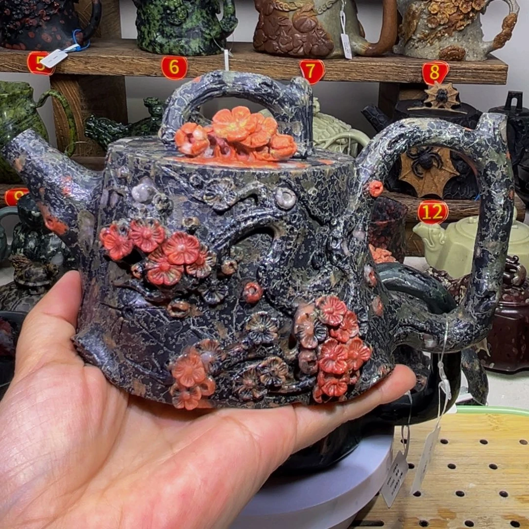 晴***天石材梅花玉安山玉精品壶