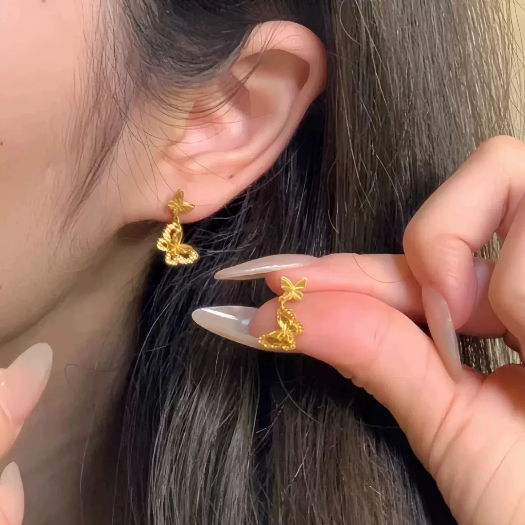 小仙蝶蝴蝶翩翩耳钉镂空双层耳环新中式简约高级感