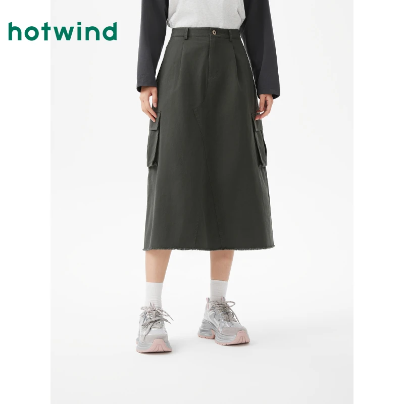 热风半裙2025年春季新款女士纯色中长款休闲工装半裙F14W25109